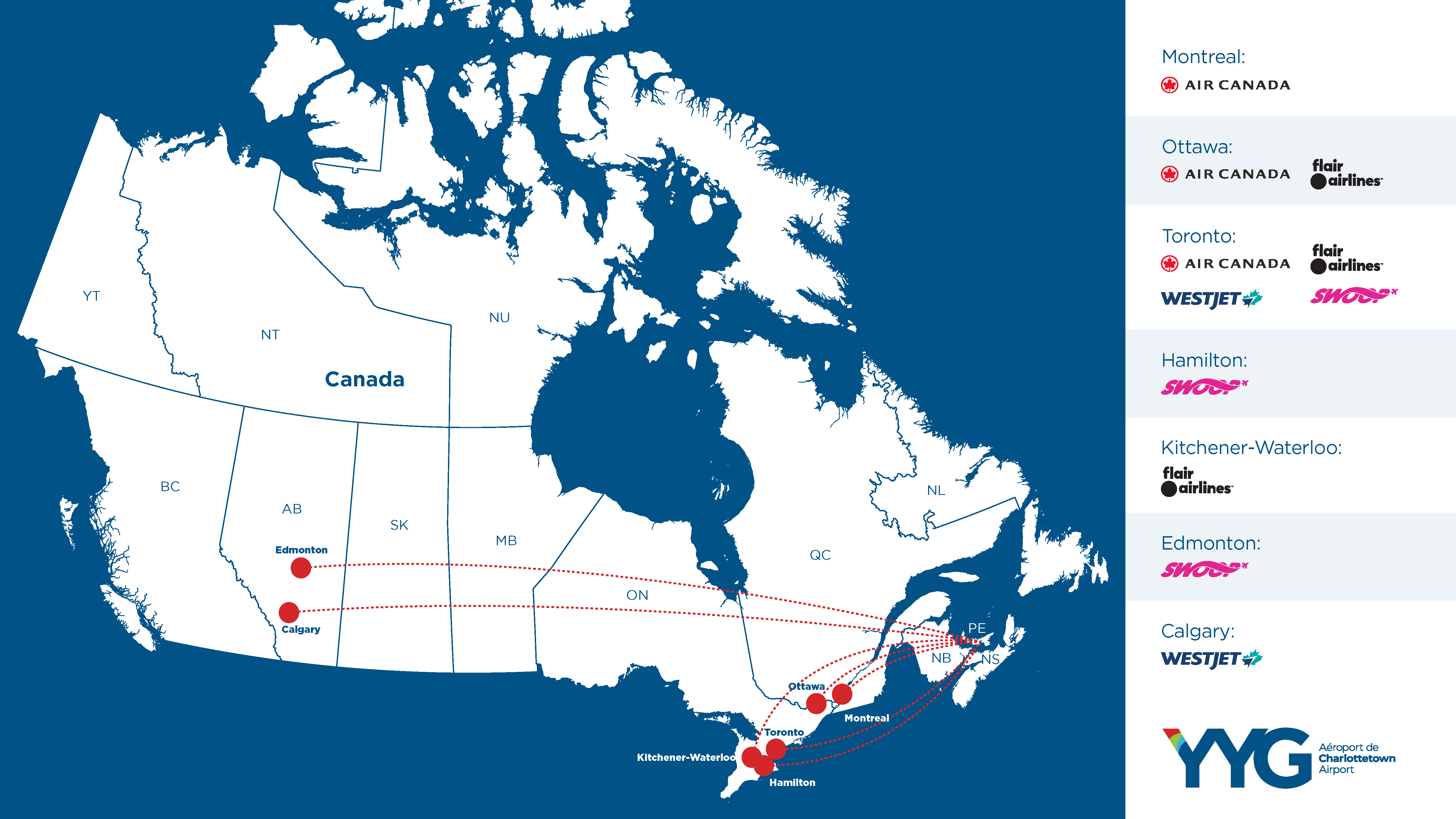 Map of air routes to PEI