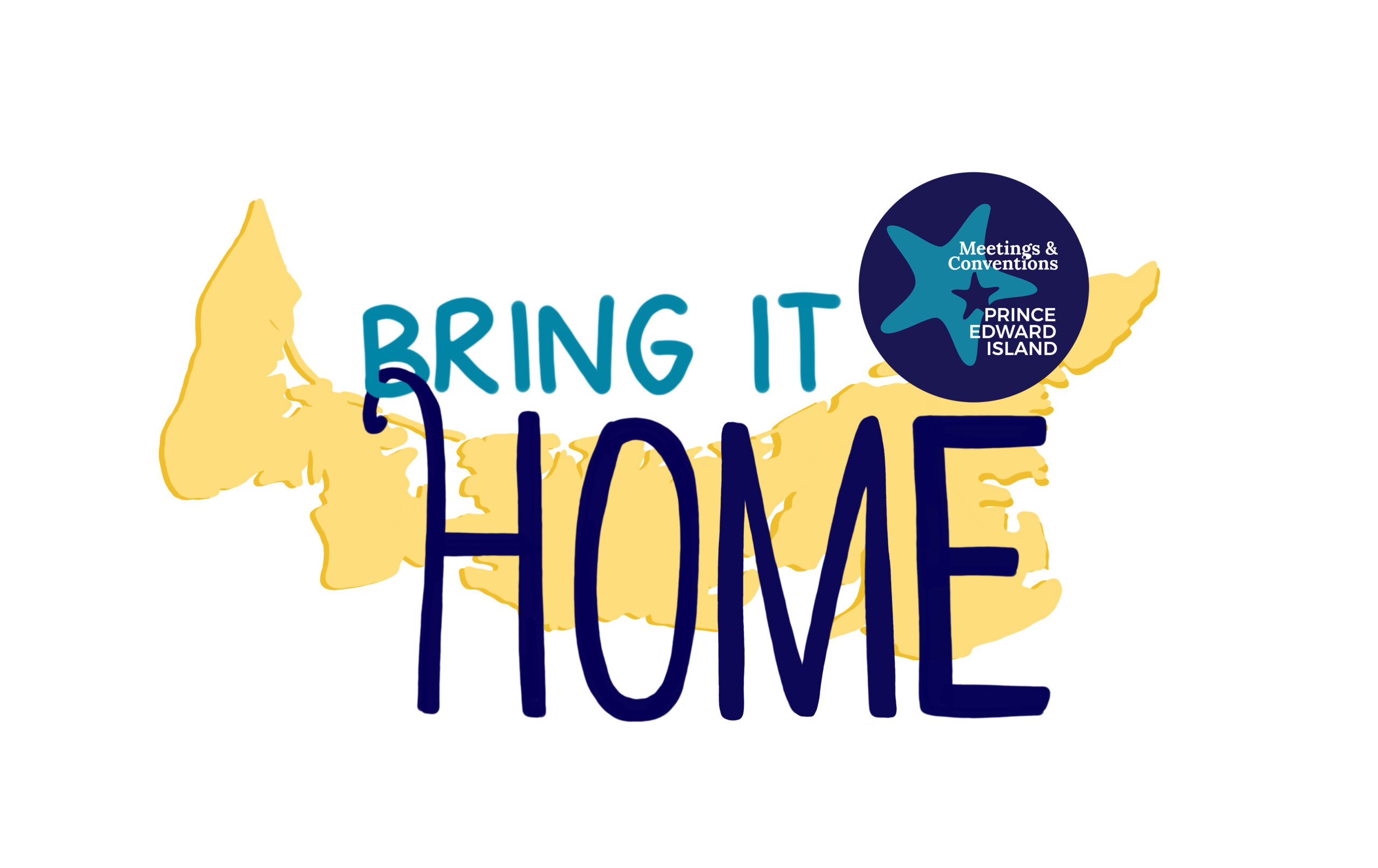 Logo- image of Prince Edward Island with blue and navy text saying "Bring It Home"